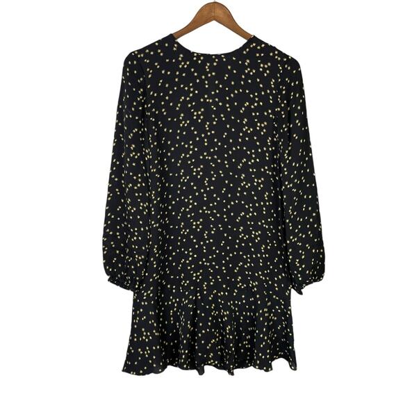 Theory Black & Yellow Star Print Silk Long Sleeve Flare Mini Dress - Picture 11 of 14